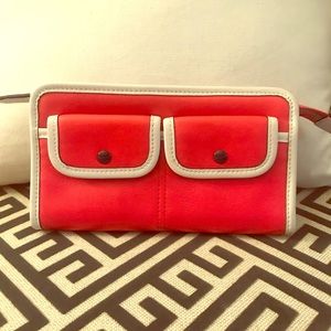 Coach Bright Coral Double Pocket Clutch Wallet